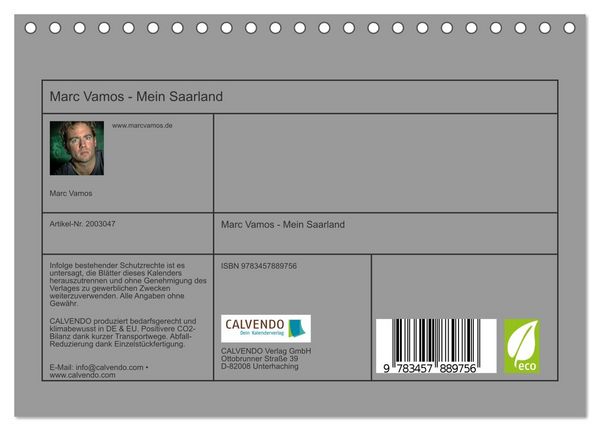 Produktbild: Marc Vamos - Mein Saarland (Tischkalender 2026 DIN A5 quer), CALVENDO Monatskalender