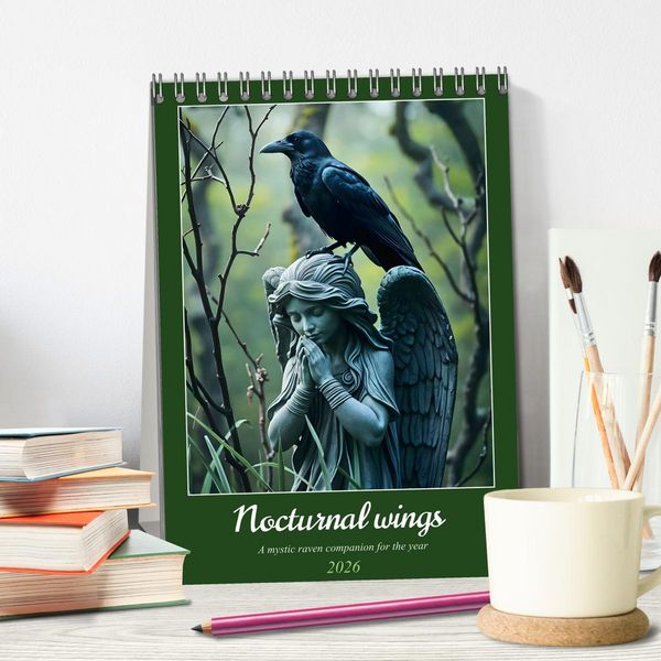 Produktbild: Nocturnal wings - A mystic raven companion for the year (Desk Calendar 2026 DIN A5 portrait), CALVENDO 12 Month DeskCalendar