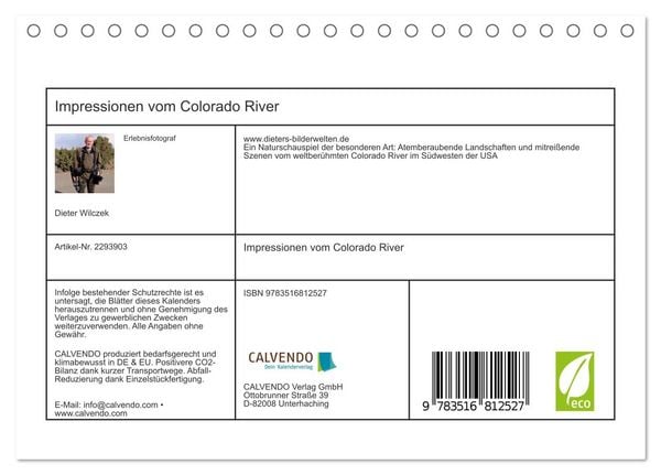 Produktbild: Impressionen vom Colorado River (Tischkalender 2027 DIN A5 quer), CALVENDO Monatskalender