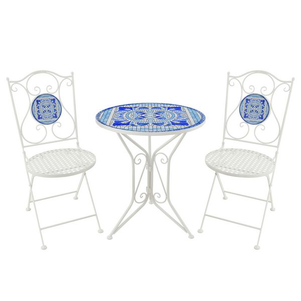 Produktbild: HTI-Living Sitzgruppe Metall Creme Santorin Tisch mit 2 St&uuml;hlen Balkon Set