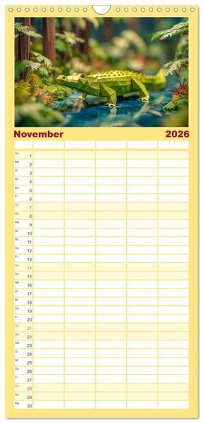 Produktbild: Familienplaner 2026 - Origami Zoo - Bunter Tierkalender f&uuml;r Kinder und Familien mit 5 Spalten (Wandkalender, 21 x 45 cm) CALVENDO