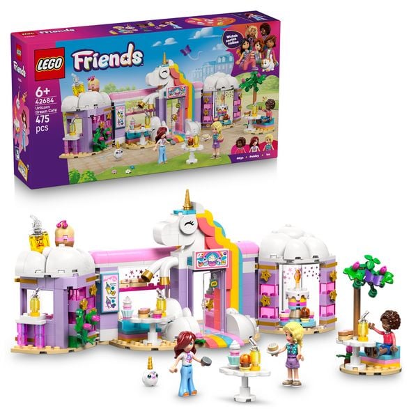 LEGO Friends 42684 Einhorn-Traumcafé, Spielzeug mit 3 Mini Puppen