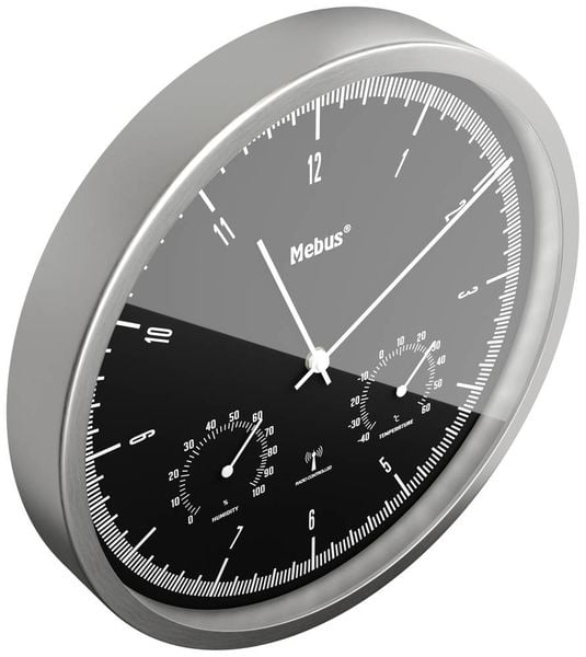 Produktbild: Mebus 19777 Funk Wanduhr 25cm x 50mm Silber Leisegang-Uhrwerk