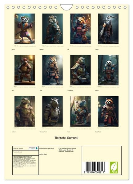 Produktbild: Tierische Samurai (Wandkalender 2026 DIN A4 hoch), CALVENDO Monatskalender