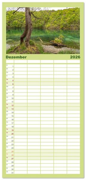 Produktbild: Familienplaner 2026 - Welterbe in Kroatien - Plitvicer Seen mit 5 Spalten (Wandkalender, 21 x 45 cm) CALVENDO
