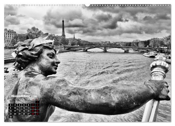 Produktbild: Paris-Impressionen in Schwarz-Wei&szlig; (Wandkalender 2026 DIN A2 quer), CALVENDO Monatskalender