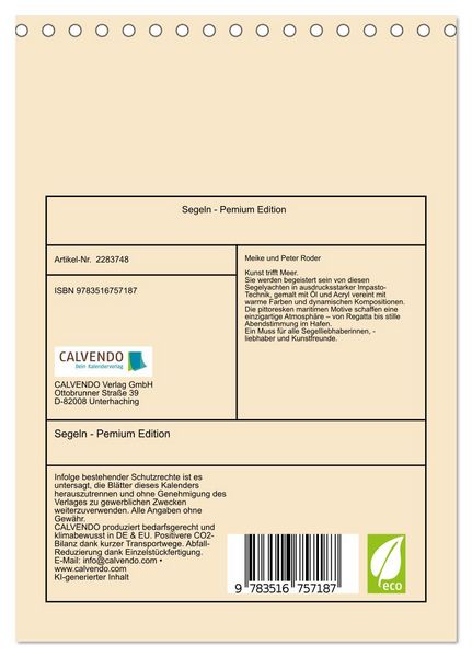 Produktbild: Segeln - Pemium Edition (Tischkalender 2027 DIN A5 hoch), CALVENDO Monatskalender