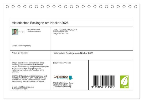Produktbild: Historisches Esslingen am Neckar 2026 (Tischkalender 2026 DIN A5 quer), CALVENDO Monatskalender