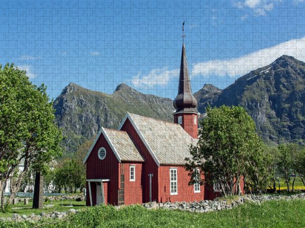Produktbild: CALVENDO Puzzle Ein Motiv aus dem Kalender Die sch&ouml;nsten Kirchen der Lofoten | 1000 Teile Lege-Gr&ouml;&szlig;e 64x48cm Foto-Puzzle f&uuml;r gl&uuml;ckliche Stunden