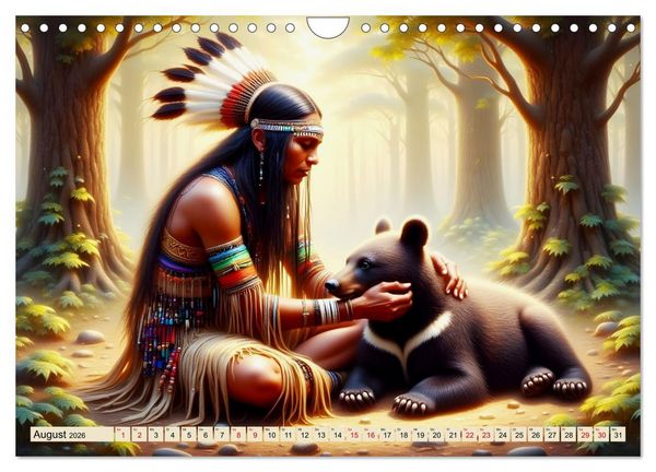 Produktbild: Spirituelle Begleiter - Indianer und Tiere im Einklang (Wandkalender 2026 DIN A4 quer), CALVENDO Monatskalender