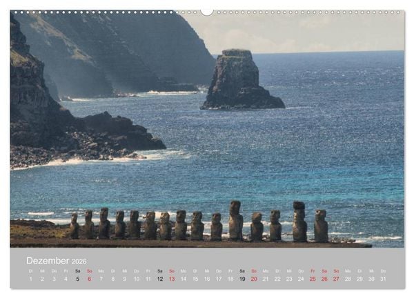 Produktbild: MOAI - steinerne W&auml;chter der Osterinsel (hochwertiger Premium Wandkalender 2026 DIN A2 quer), Kunstdruck in Hochglanz