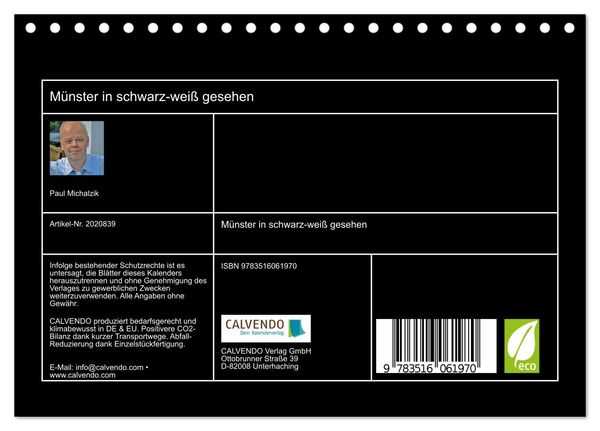 Produktbild: M&uuml;nster in schwarz-wei&szlig; gesehen (Tischkalender 2026 DIN A5 quer), CALVENDO Monatskalender