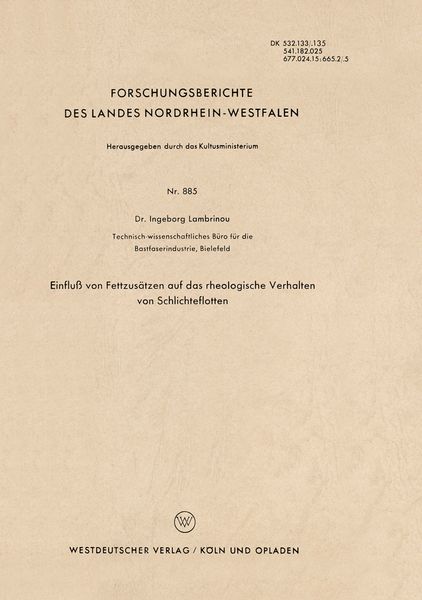 Produktbild: Einflu&szlig; von Fettzus&auml;tzen auf das rheologische Verhalten von Schlichteflotten