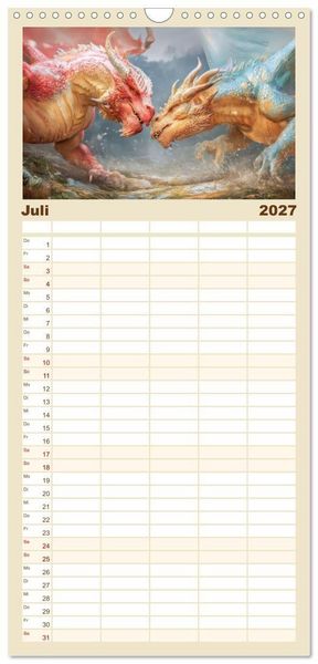Produktbild: Familienplaner 2027 - Ewige Drachenliebe - Eine zeitlose Faszination mit 5 Spalten (Wandkalender, 21 x 45 cm) CALVENDO