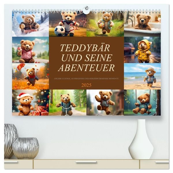 Teddybär und seine Abenteuer (hochwertiger Premium Wandkalender 2025 DIN A2 quer), Kunstdruck in Hochglanz