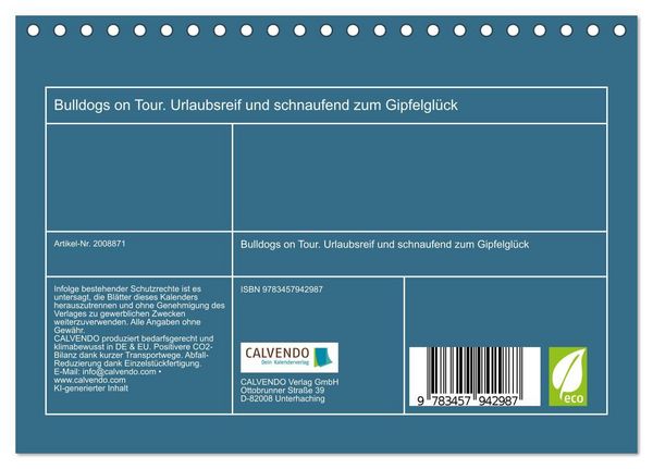 Produktbild: Bulldogs on Tour. Urlaubsreif und schnaufend zum Gipfelgl&uuml;ck (Tischkalender 2026 DIN A5 quer), CALVENDO Monatskalender