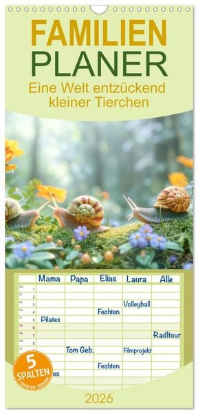 Produktbild: Familienplaner 2026 - Eine Welt entz&uuml;ckend kleiner Tierchen mit 5 Spalten (Wandkalender, 21 x 45 cm) CALVENDO