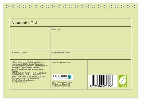 Produktbild: Almabtrieb in Tirol (Tischkalender 2026 DIN A5 quer), CALVENDO Monatskalender