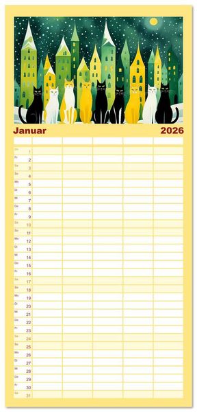 Produktbild: Familienplaner 2026 - Schnurrendes Katzenget&uuml;mmel mit 5 Spalten (Wandkalender, 21 x 45 cm) CALVENDO