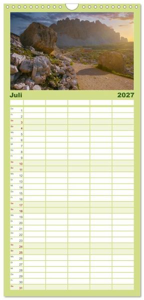Produktbild: Familienplaner 2027 - Verzauberte Bergwelten mit 5 Spalten (Wandkalender, 21 x 45 cm) CALVENDO