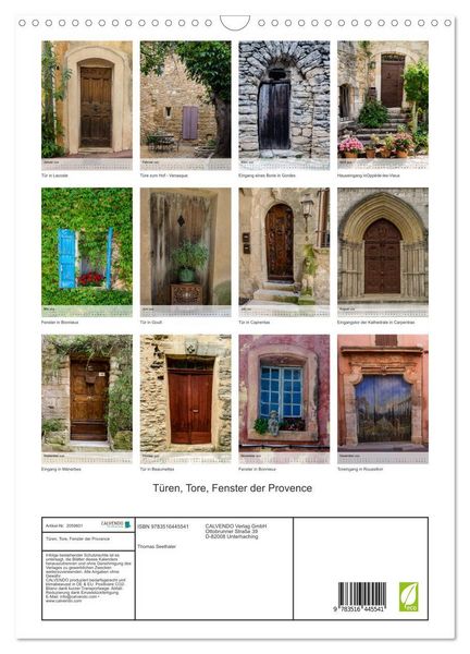 Produktbild: T&uuml;ren, Tore, Fenster der Provence (Wandkalender 2026 DIN A3 hoch), CALVENDO Monatskalender
