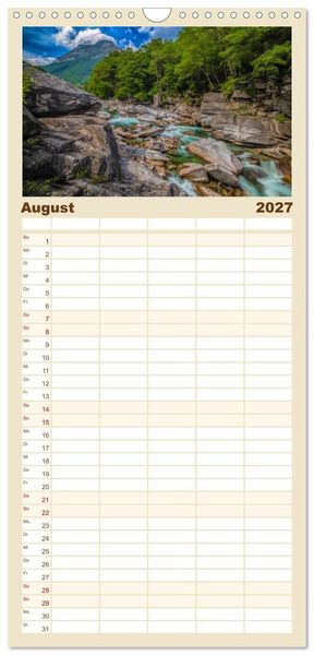 Produktbild: Familienplaner 2027 - Flusswelt Schweiz mit 5 Spalten (Wandkalender, 21 x 45 cm) CALVENDO