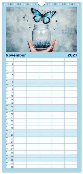 Produktbild: Familienplaner 2027 - Blauer Zauberflug mit 5 Spalten (Wandkalender, 21 x 45 cm) CALVENDO