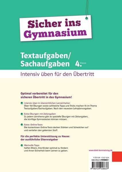Produktbild: Sicher ins Gymnasium Textaufgaben/Sachaufgaben 4. Klasse