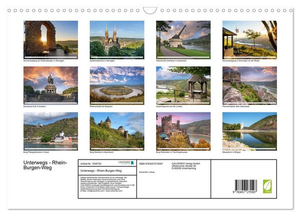 Produktbild: Unterwegs - Rhein-Burgen-Weg (Wandkalender 2026 DIN A3 quer), CALVENDO Monatskalender