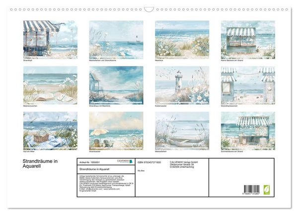 Produktbild: Strandtr&auml;ume in Aquarell (Wandkalender 2026 DIN A2 quer), CALVENDO Monatskalender