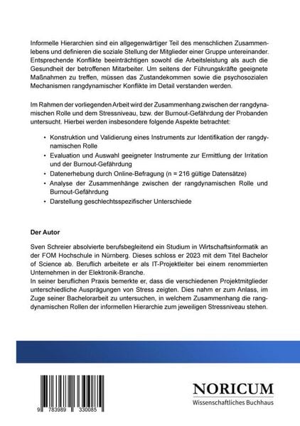 Produktbild: Empirische Untersuchung des Einflusses der rangdynamischen Position auf die empfundene Arbeitsbelastung
