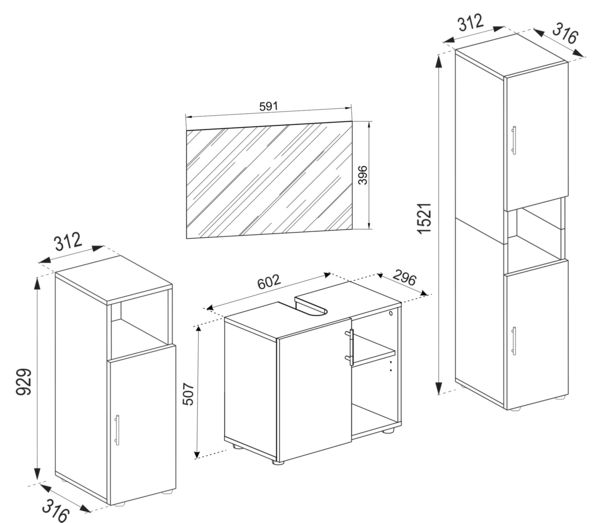 Produktbild: 4-tlg. Badm&ouml;bel Set Komplett Badschrank Flandu Ill
