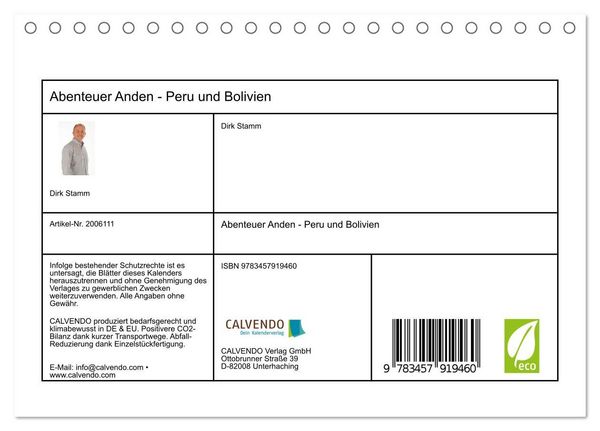 Produktbild: Abenteuer Anden - Peru und Bolivien (Tischkalender 2026 DIN A5 quer), CALVENDO Monatskalender