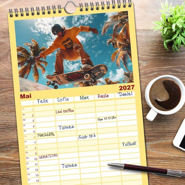 Produktbild: Familienplaner 2027 - Action pur - atemberaubende Hobbys mit 5 Spalten (Wandkalender, 21 x 45 cm) CALVENDO