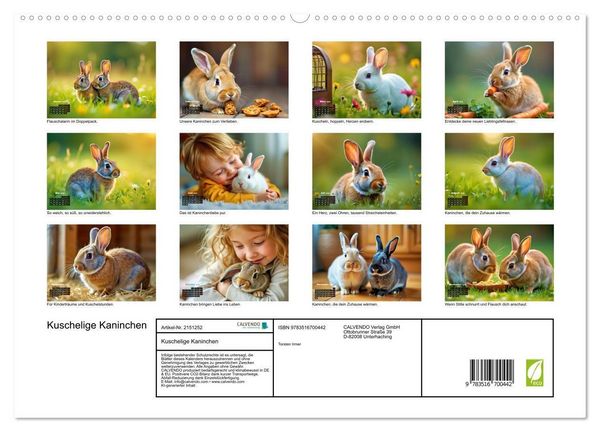 Produktbild: Kuschelige Kaninchen (hochwertiger Premium Wandkalender 2026 DIN A2 quer), Kunstdruck in Hochglanz