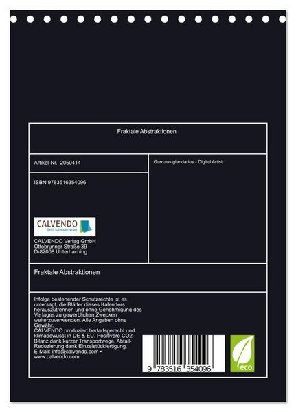 Produktbild: Fraktale Abstraktionen (Tischkalender 2026 DIN A5 hoch), CALVENDO Monatskalender