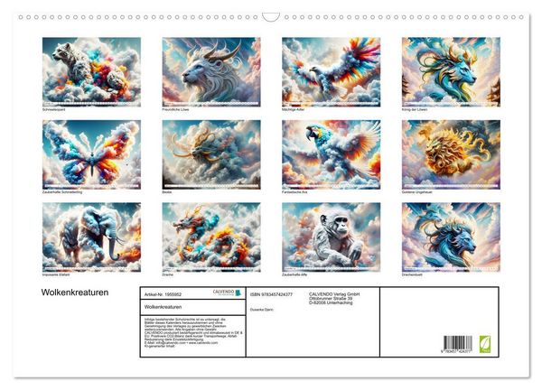 Produktbild: Wolkenkreaturen (Wandkalender 2026 DIN A2 quer), CALVENDO Monatskalender