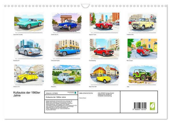 Produktbild: Kultautos der 1960er Jahre (Wandkalender 2026 DIN A3 quer), CALVENDO Monatskalender