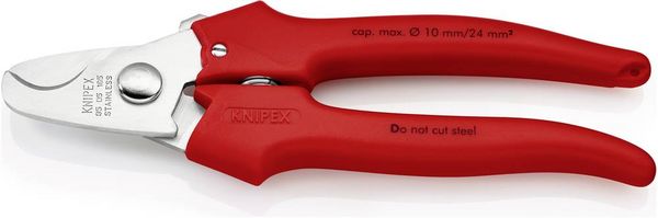 Produktbild: Knipex 95 05 165 Kabelschere Geeignet f&uuml;r (Abisoliertechnik) Alu- und Kupferkabel, ein- und mehrdr&auml;htig 10 mm 24 mm&sup2; 3