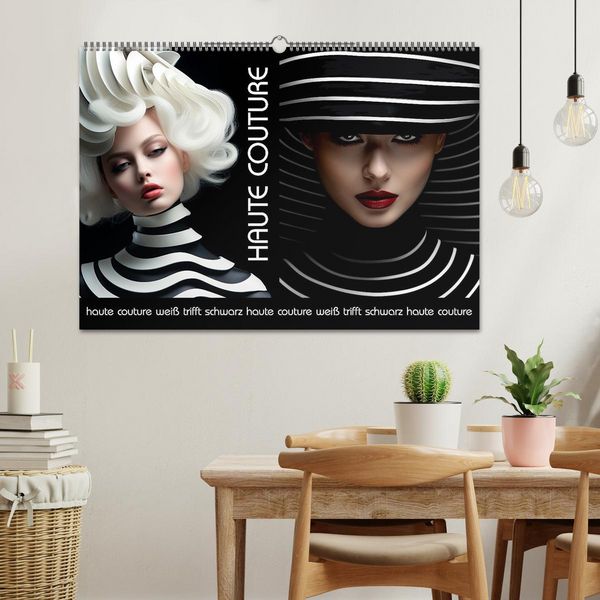 Produktbild: Haute Couture - Wei&szlig; trifft Schwarz (Wandkalender 2026 DIN A2 quer), CALVENDO Monatskalender
