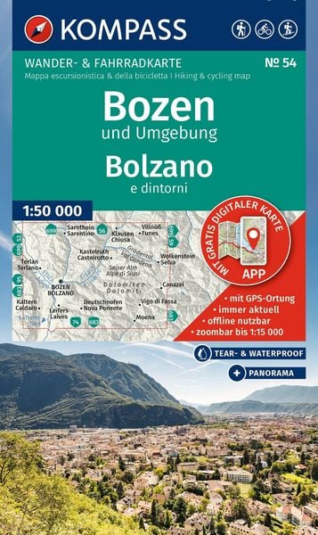 Produktbild: KOMPASS Wanderkarte 54 Bozen und Umgebung / Bolzano e dintorni 1:50.000
