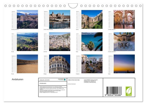 Produktbild: Andalusien (Wandkalender 2026 DIN A4 quer), CALVENDO Monatskalender