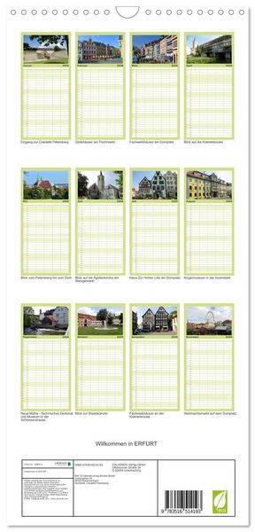 Produktbild: Familienplaner 2026 - Willkommen in ERFURT mit 5 Spalten (Wandkalender, 21 x 45 cm) CALVENDO