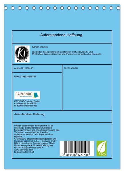 Produktbild: Auferstandene Hoffnung (Tischkalender 2026 DIN A5 hoch), CALVENDO Monatskalender
