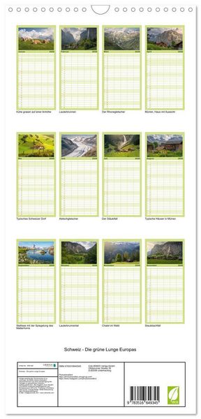 Produktbild: Familienplaner 2026 - Schweiz - Die gr&uuml;ne Lunge Europas mit 5 Spalten (Wandkalender, 21 x 45 cm) CALVENDO