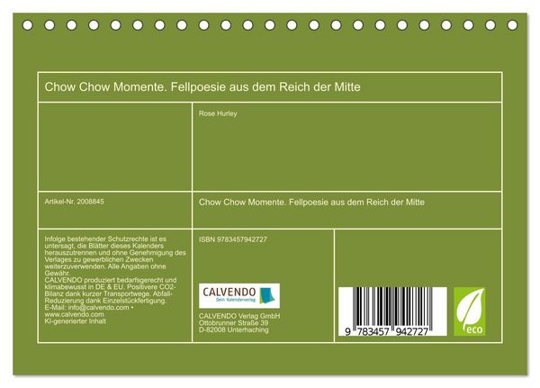 Produktbild: Chow Chow Momente. Fellpoesie aus dem Reich der Mitte (Tischkalender 2026 DIN A5 quer), CALVENDO Monatskalender
