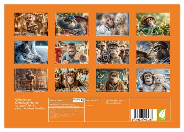 Produktbild: Affentheater - Kinderkalender mit lustigen Affen in verschiedenen Berufen (Wandkalender 2026 DIN A4 quer), CALVENDO Monatskalender