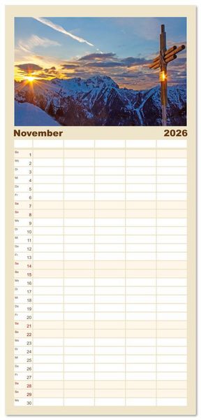 Produktbild: Familienplaner 2026 - Gipfelkreuze im Sonnenlicht mit 5 Spalten (Wandkalender, 21 x 45 cm) CALVENDO