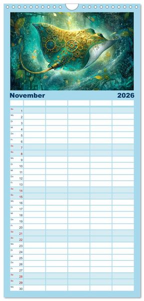 Produktbild: Familienplaner 2026 - Aqua Mechanica &ndash; Steampunk unter dem Meer mit 5 Spalten (Wandkalender, 21 x 45 cm) CALVENDO