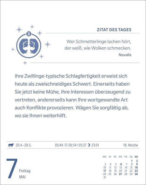 Produktbild: Zwillinge Sternzeichenkalender 2027 - Tagesabrei&szlig;kalender - Ihr Horoskop f&uuml;r jeden Tag
